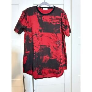 Mens Kliegou T-Shirt Size L Red Black Abstract Print Crew Neck Short Sleeve‎